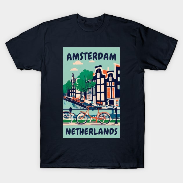 A Vintage Travel Art of Amsterdam - Netherlands T-Shirt by goodoldvintage